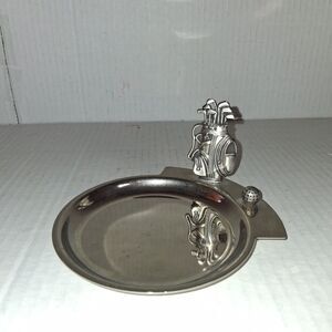 VTG 90’s Nickel Plated, Pewter Golf Theme Pocket Change Dish Golf Club Bag Ball
